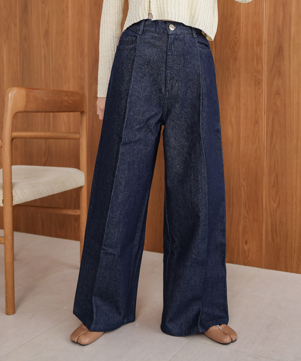 【S・M・Lサイズ展開】タック入りデニムパンツ