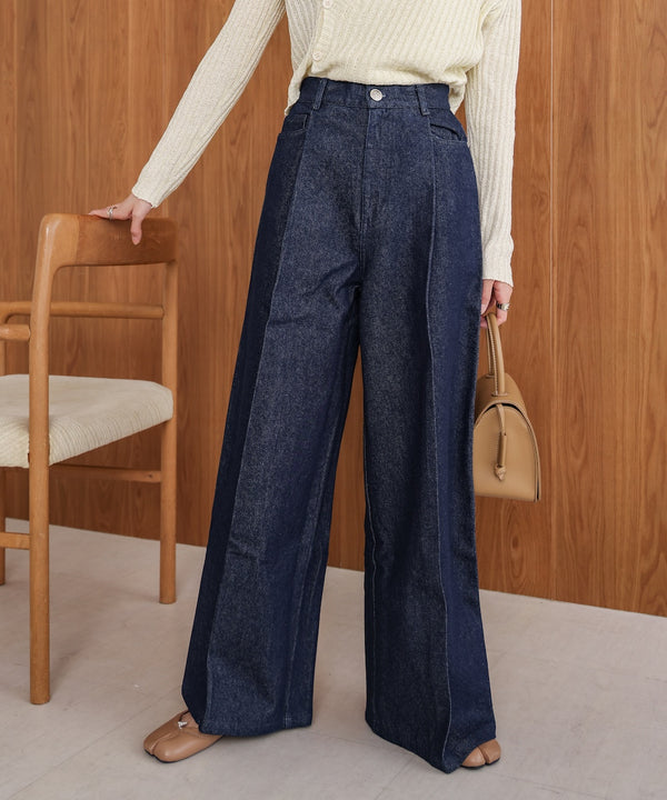 【S・M・Lサイズ展開】タック入りデニムパンツ