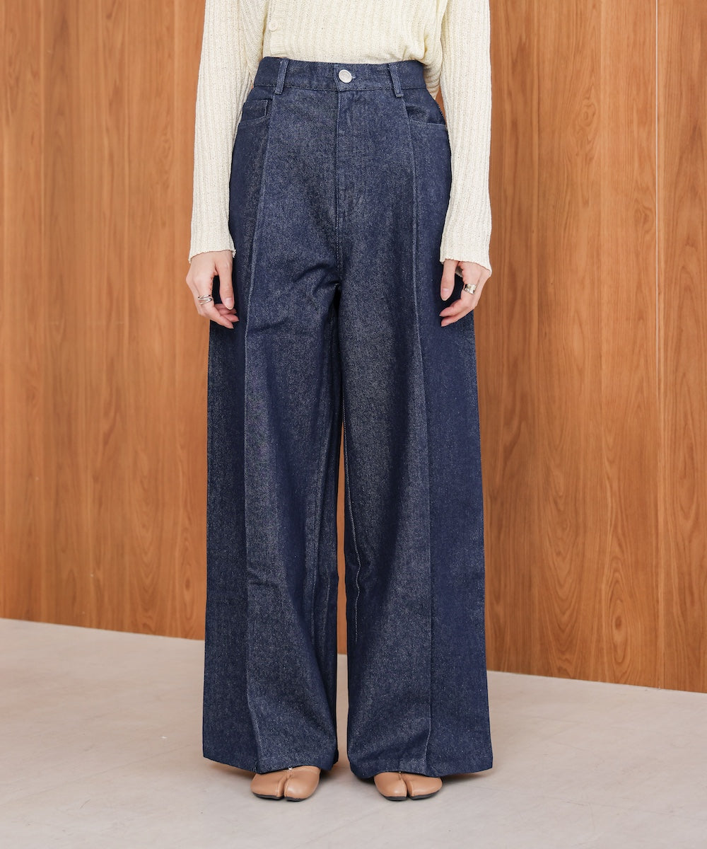 【S・M・Lサイズ展開】タック入りデニムパンツ