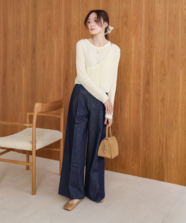 【S・M・Lサイズ展開】タック入りデニムパンツ