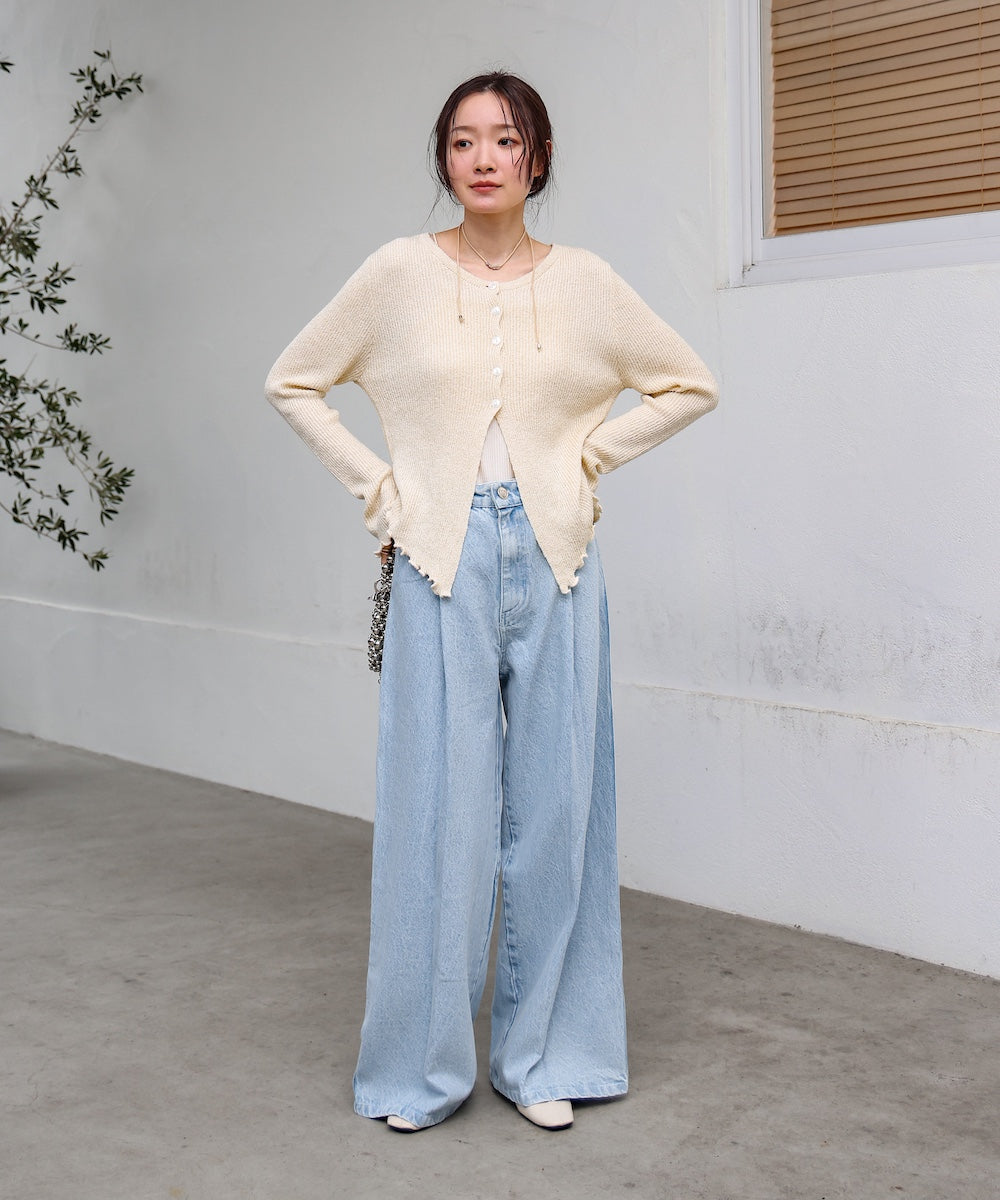 【S・M・Lサイズ展開】タック入りデニムパンツ