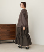 【Sサイズあり】異素材ドッキングギャザーワンピース