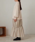 【Sサイズあり】異素材ドッキングギャザーワンピース