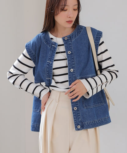 2way removable sleeve denim jacket