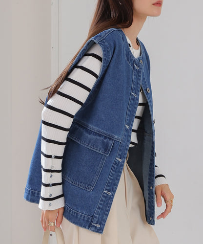 2way removable sleeve denim jacket