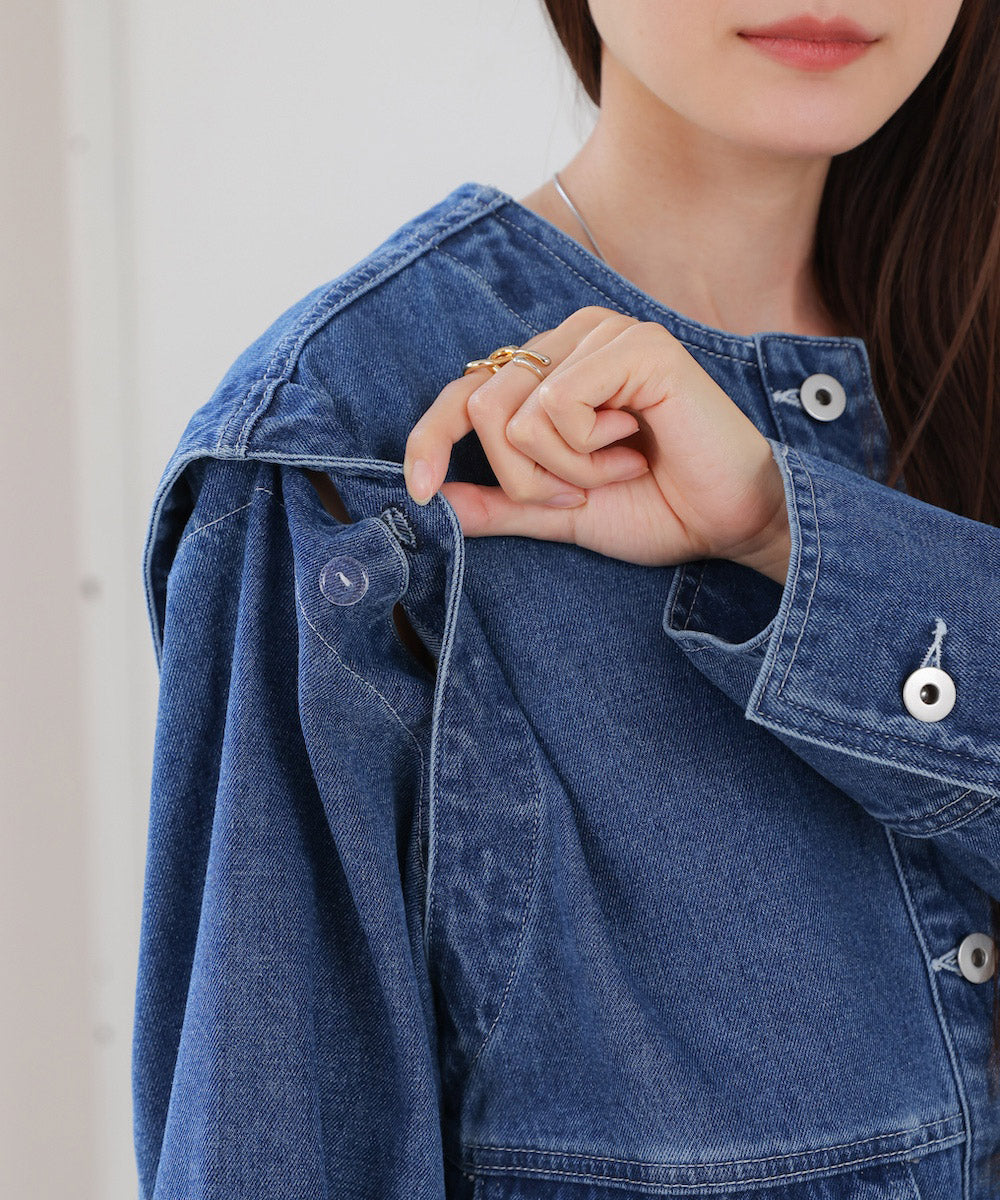 2way removable sleeve denim jacket