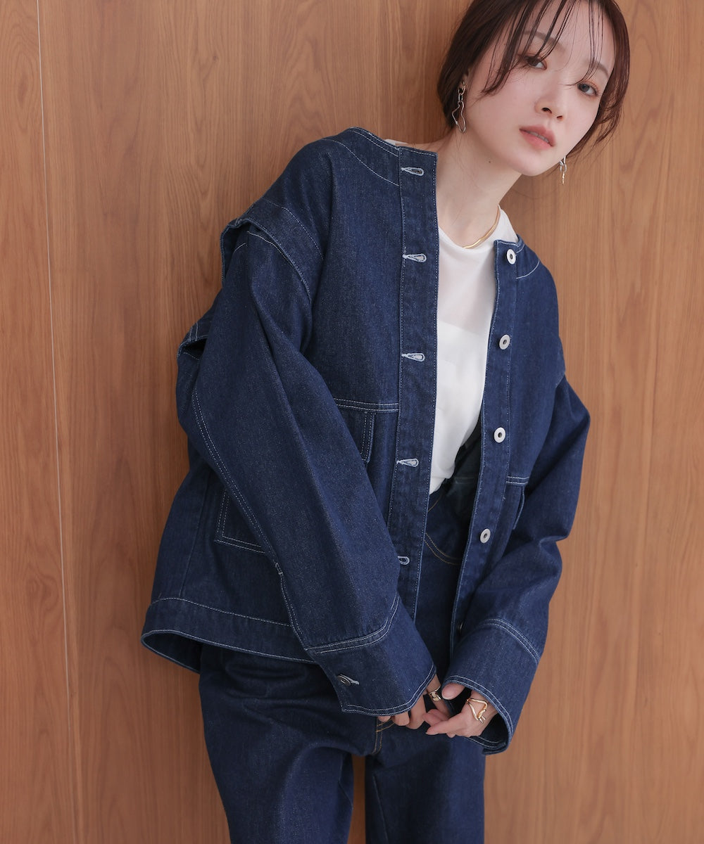 2way removable sleeve denim jacket