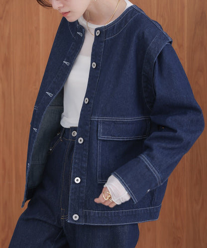 2way removable sleeve denim jacket