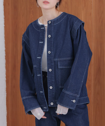 2way removable sleeve denim jacket