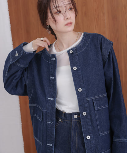 2way removable sleeve denim jacket