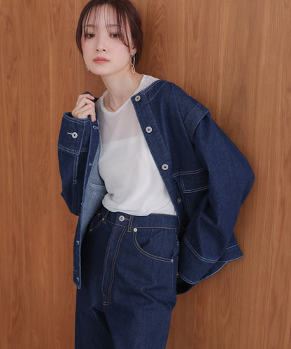 2way removable sleeve denim jacket