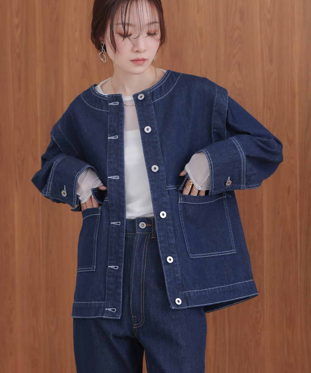 2way removable sleeve denim jacket