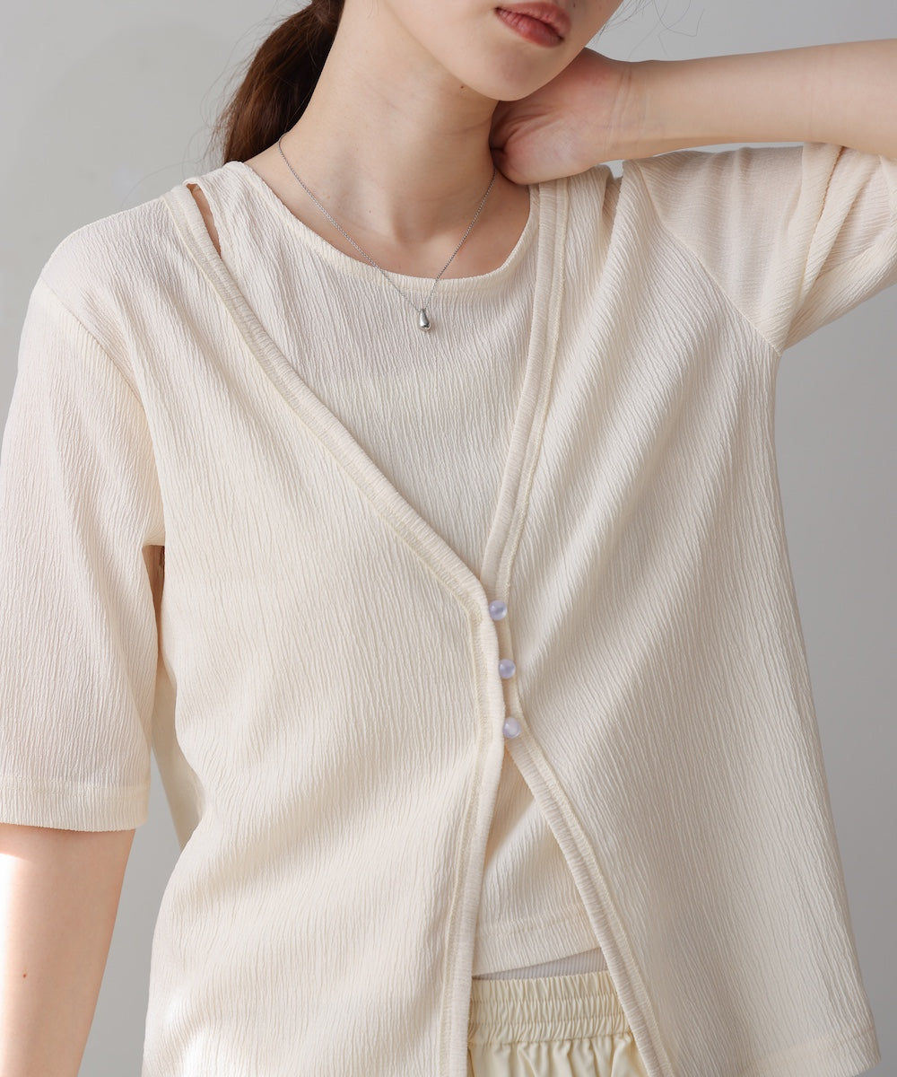 フェイクレイヤードカーディガントップス