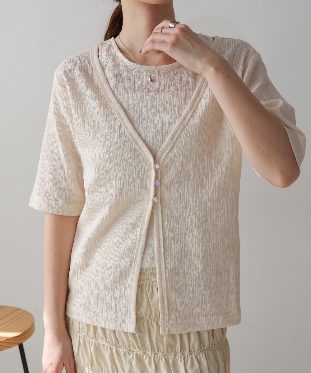 フェイクレイヤードカーディガントップス