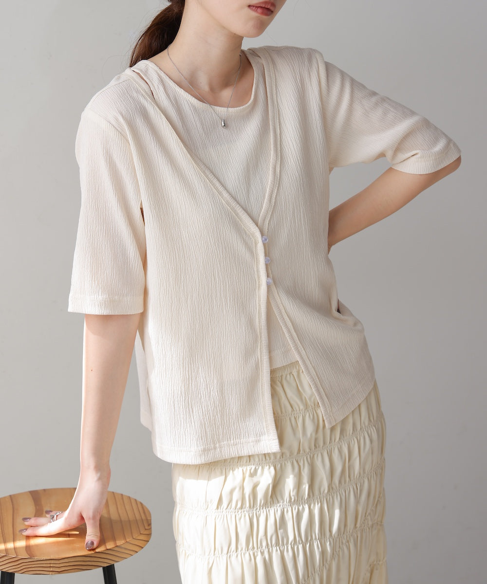フェイクレイヤードカーディガントップス