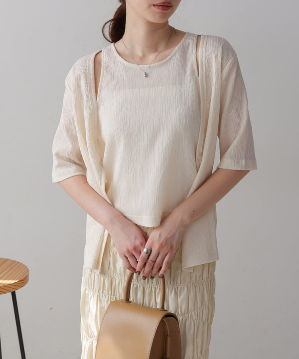 フェイクレイヤードカーディガントップス