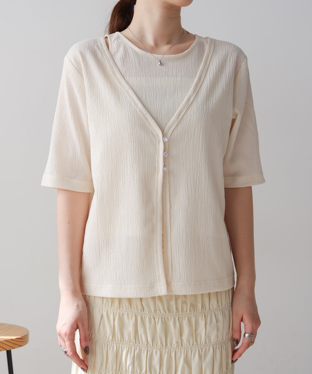 フェイクレイヤードカーディガントップス