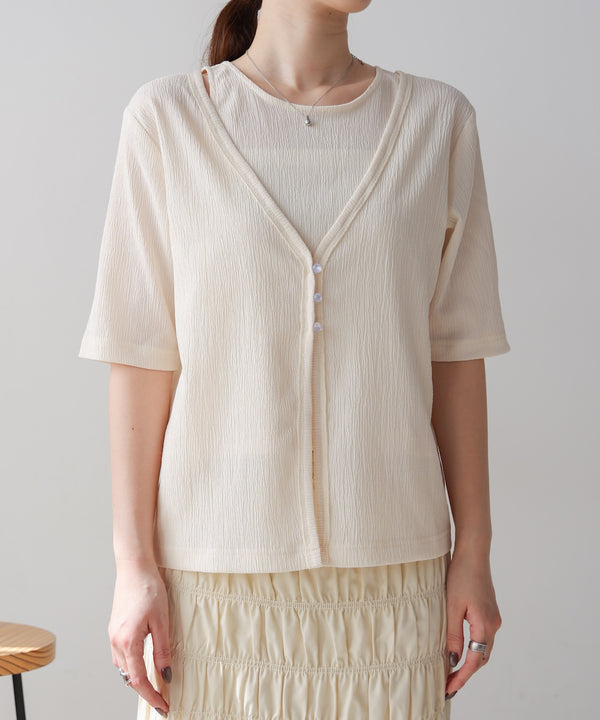 フェイクレイヤードカーディガントップス