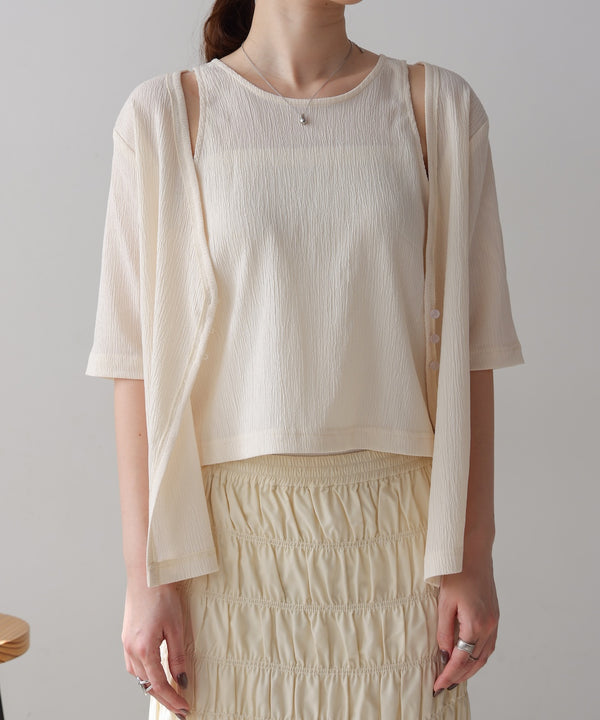 フェイクレイヤードカーディガントップス