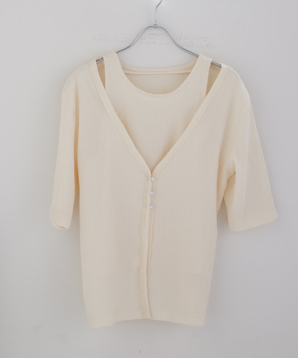 フェイクレイヤードカーディガントップス