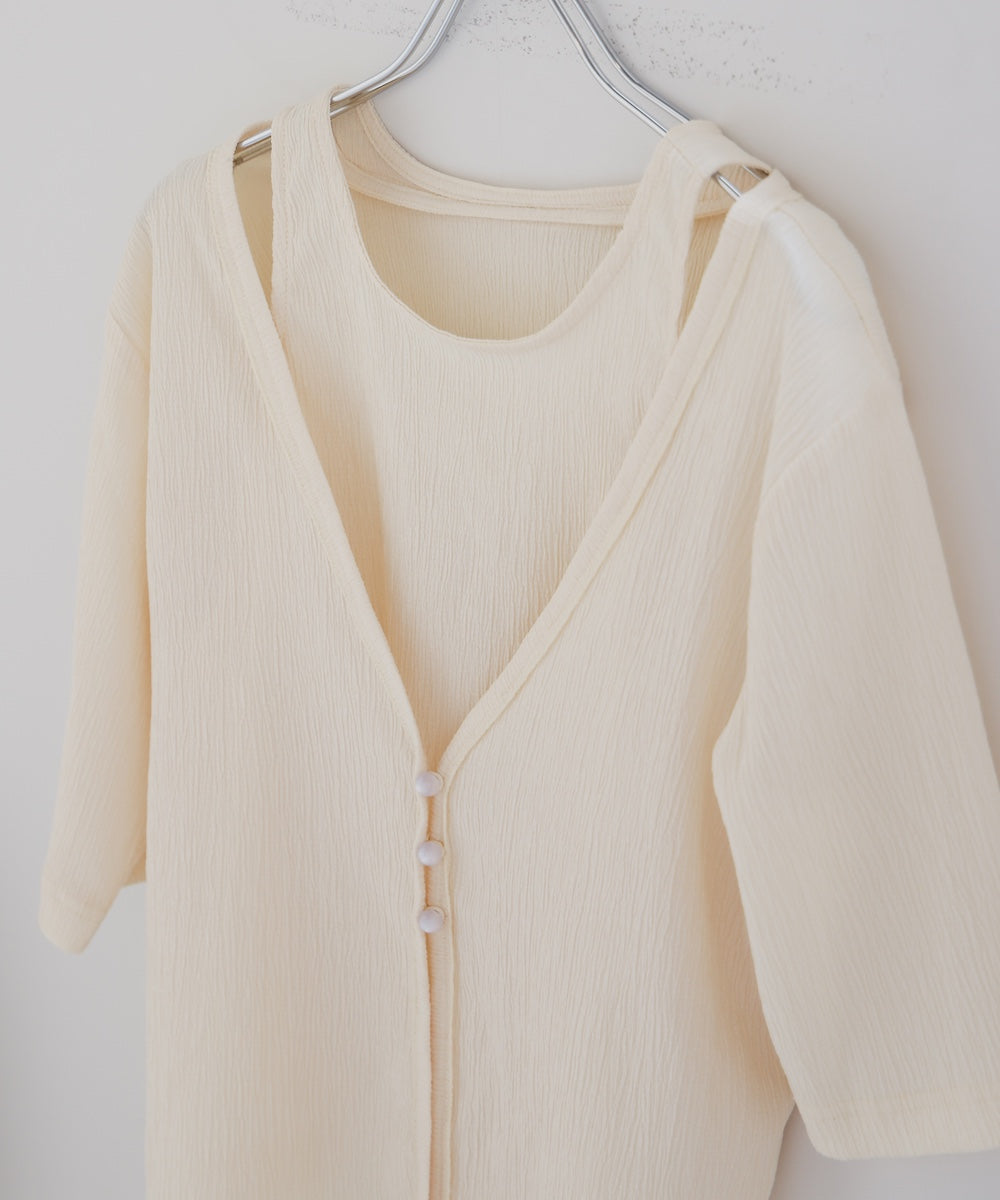 フェイクレイヤードカーディガントップス