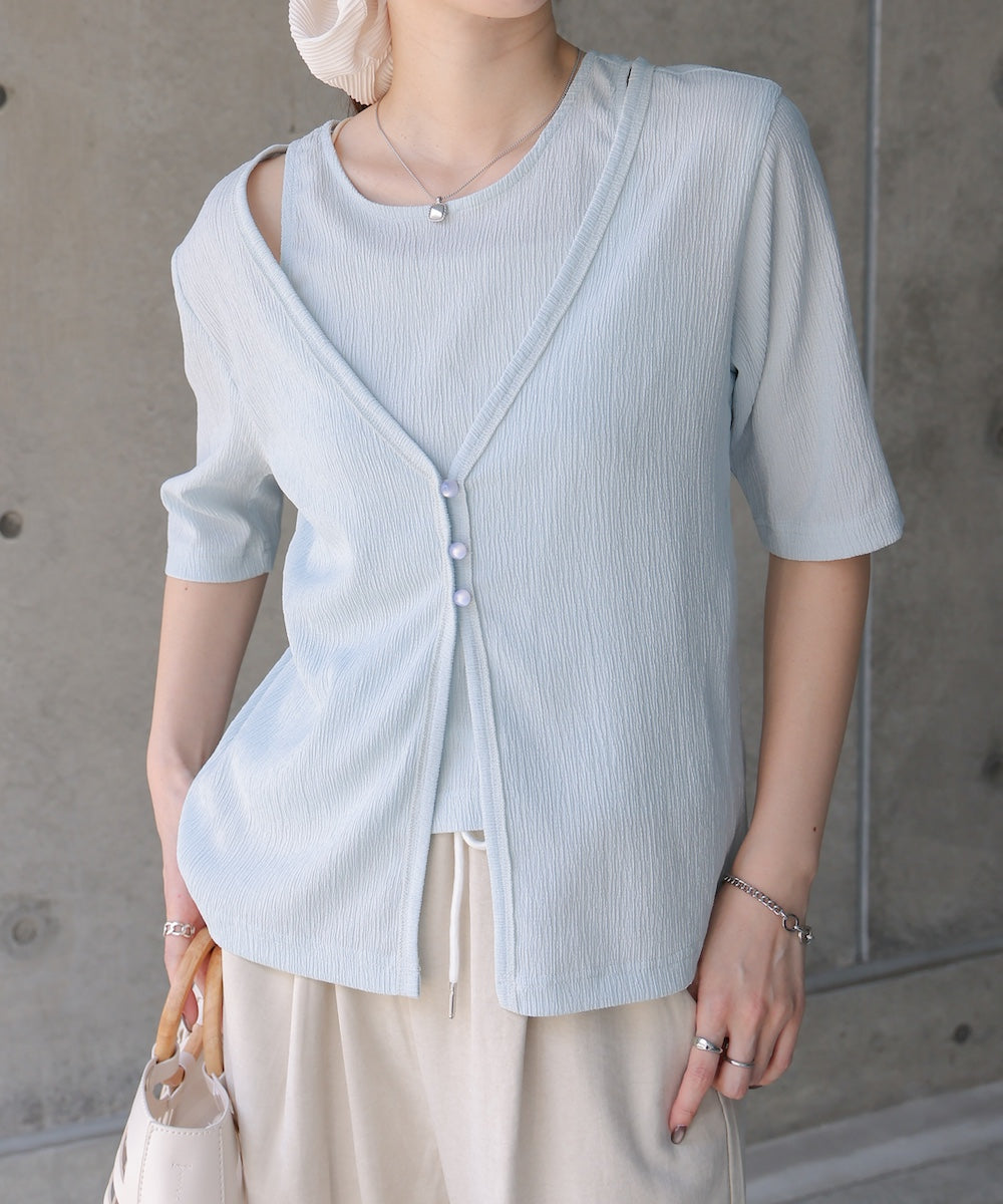 フェイクレイヤードカーディガントップス