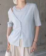 フェイクレイヤードカーディガントップス