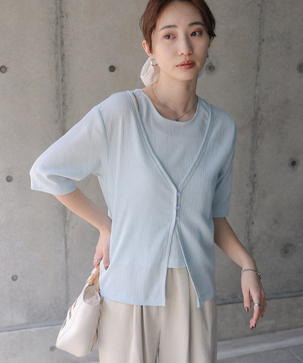 フェイクレイヤードカーディガントップス