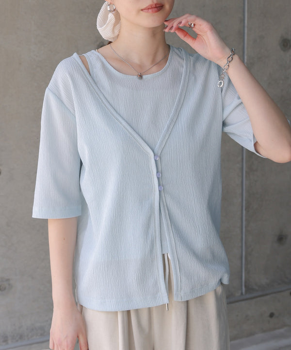 フェイクレイヤードカーディガントップス