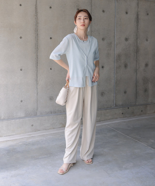 フェイクレイヤードカーディガントップス