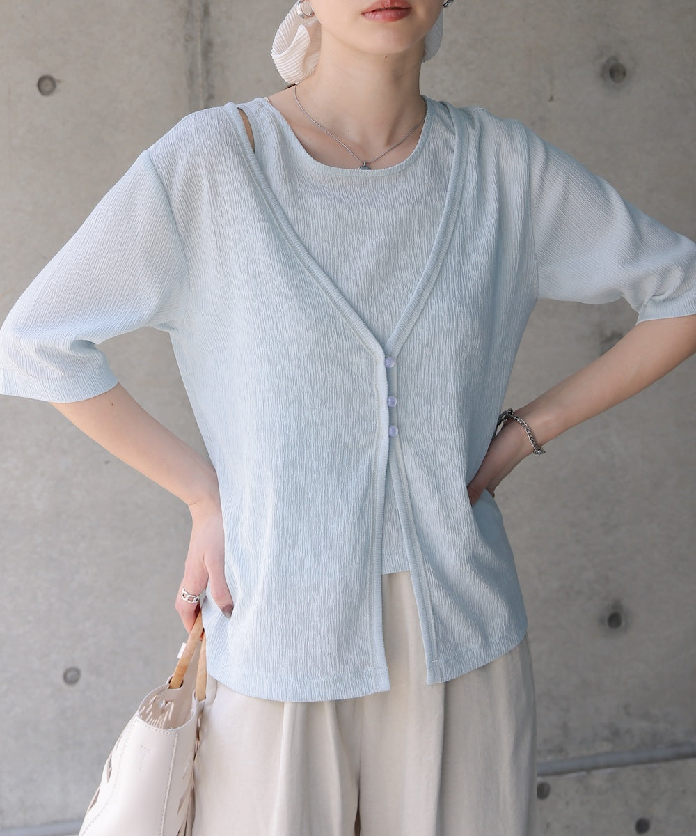 フェイクレイヤードカーディガントップス