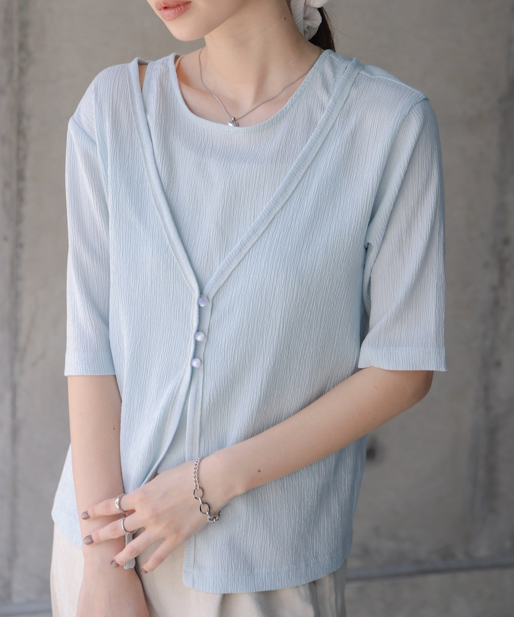 フェイクレイヤードカーディガントップス