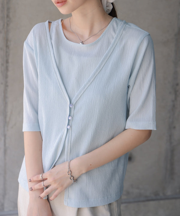 フェイクレイヤードカーディガントップス