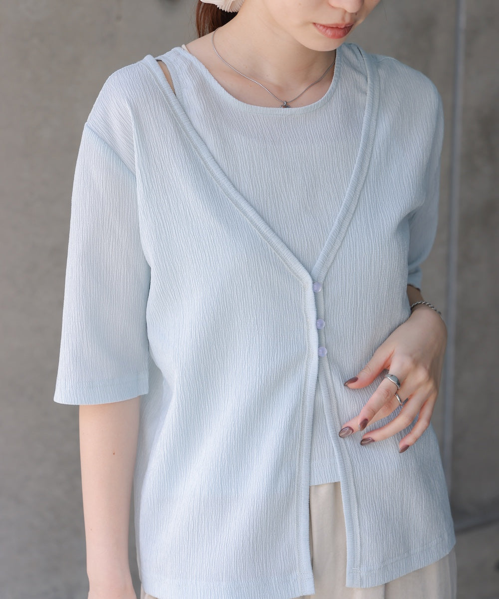 フェイクレイヤードカーディガントップス