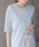 フェイクレイヤードカーディガントップス