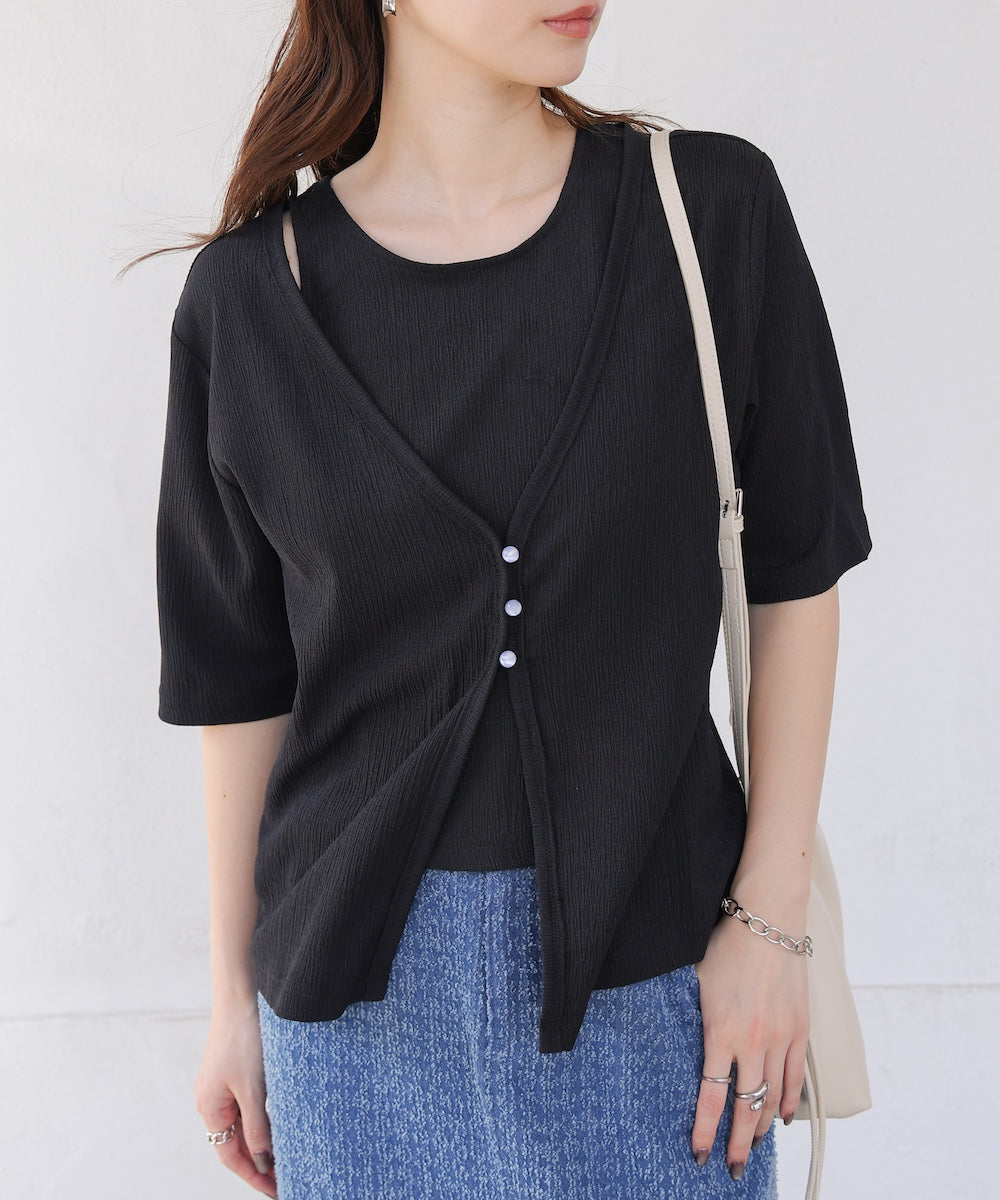 フェイクレイヤードカーディガントップス