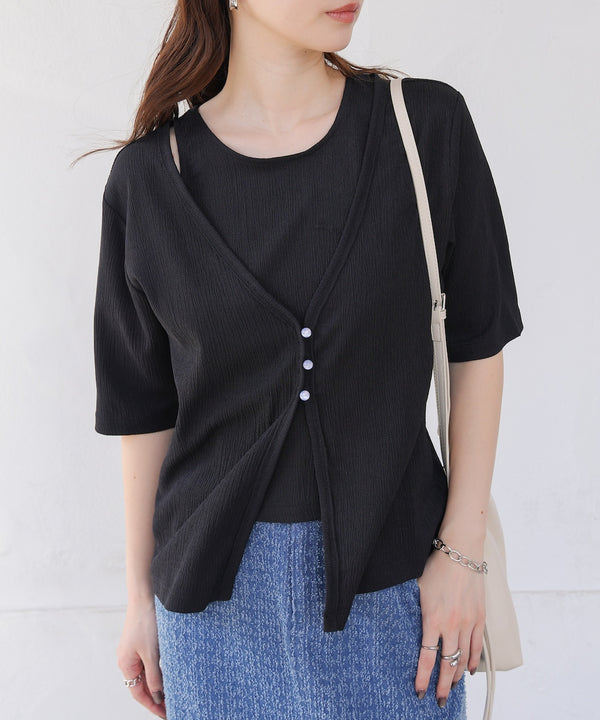 フェイクレイヤードカーディガントップス
