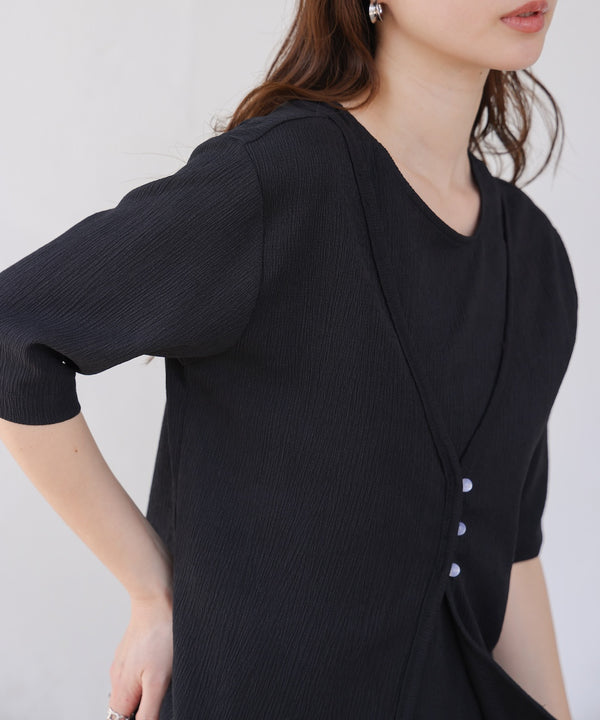 フェイクレイヤードカーディガントップス