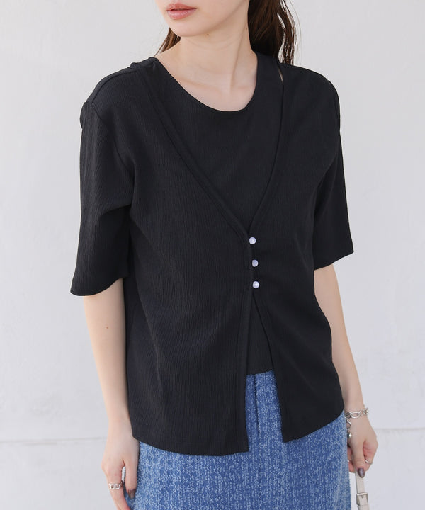 フェイクレイヤードカーディガントップス