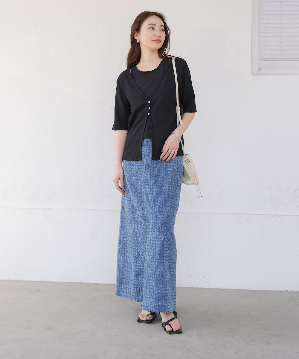 フェイクレイヤードカーディガントップス