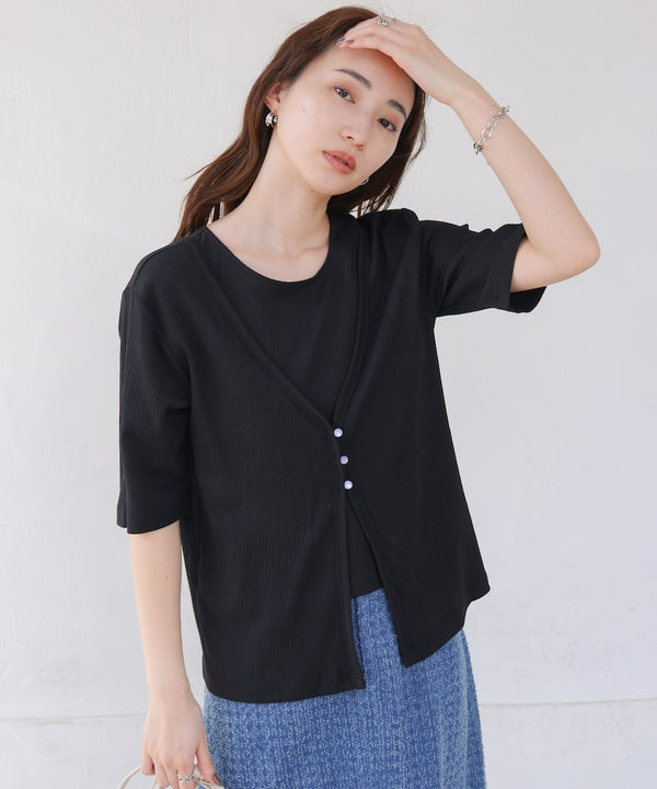 フェイクレイヤードカーディガントップス