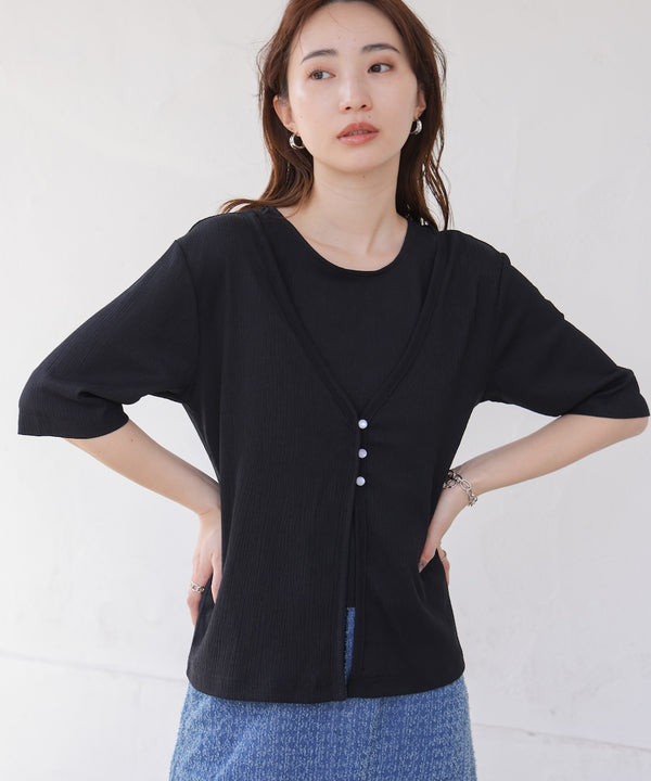 フェイクレイヤードカーディガントップス