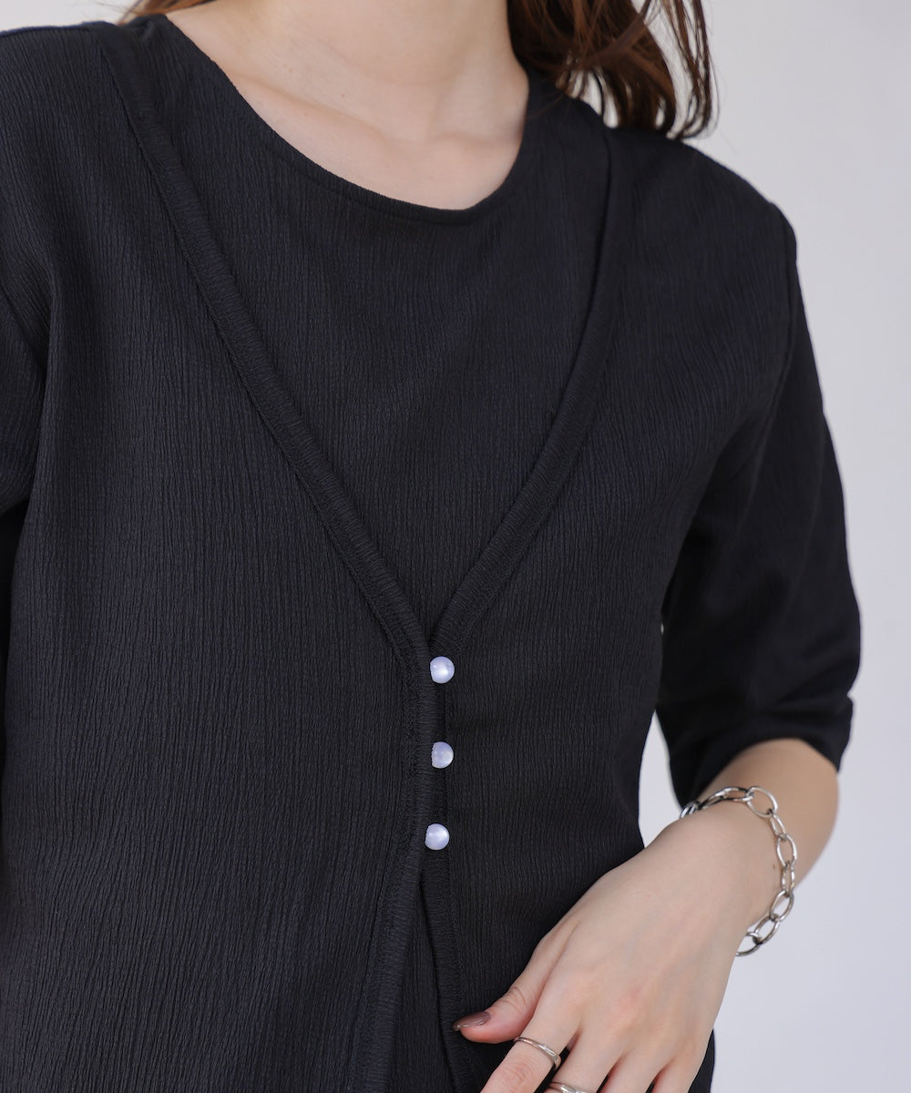 フェイクレイヤードカーディガントップス