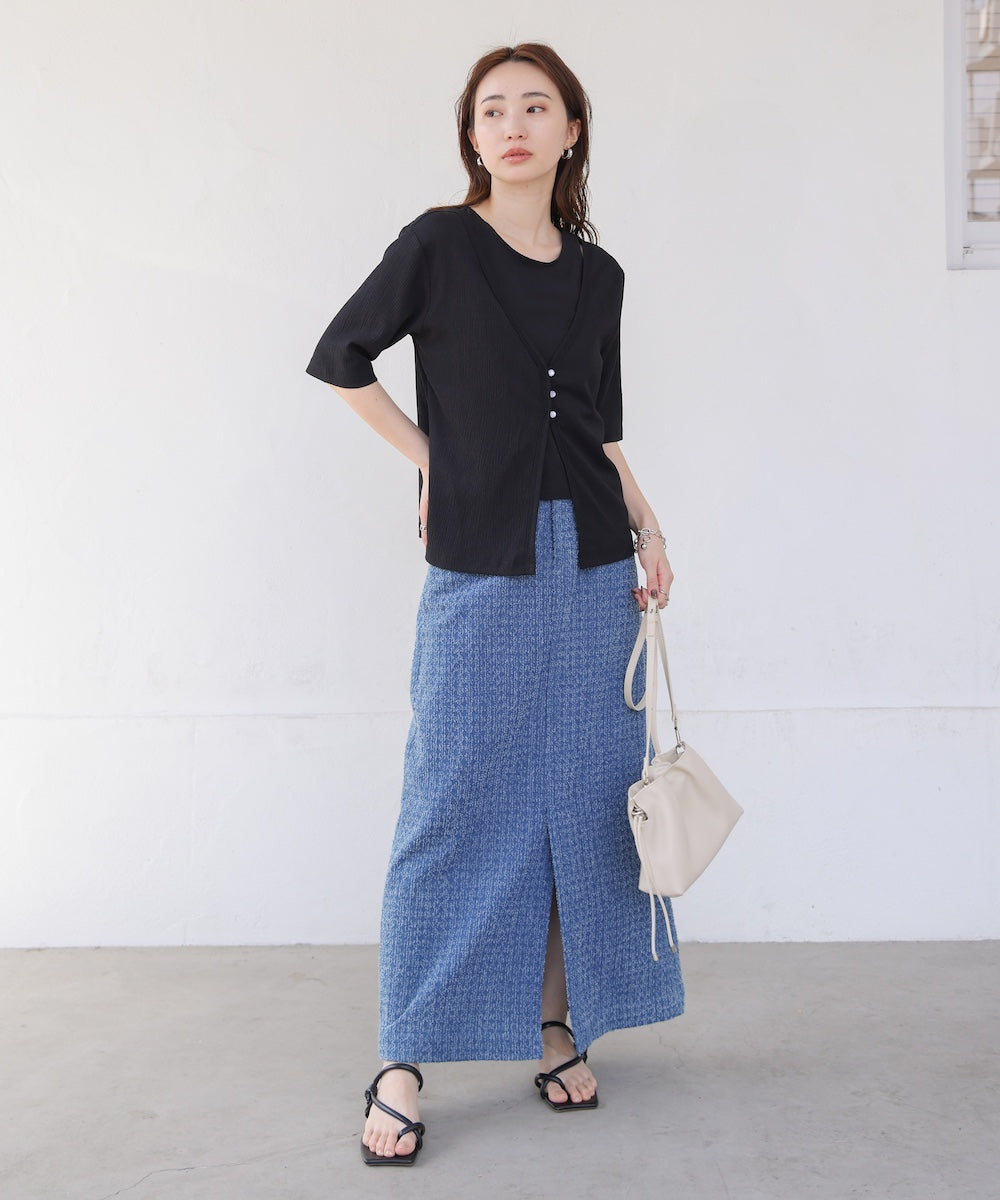 フェイクレイヤードカーディガントップス