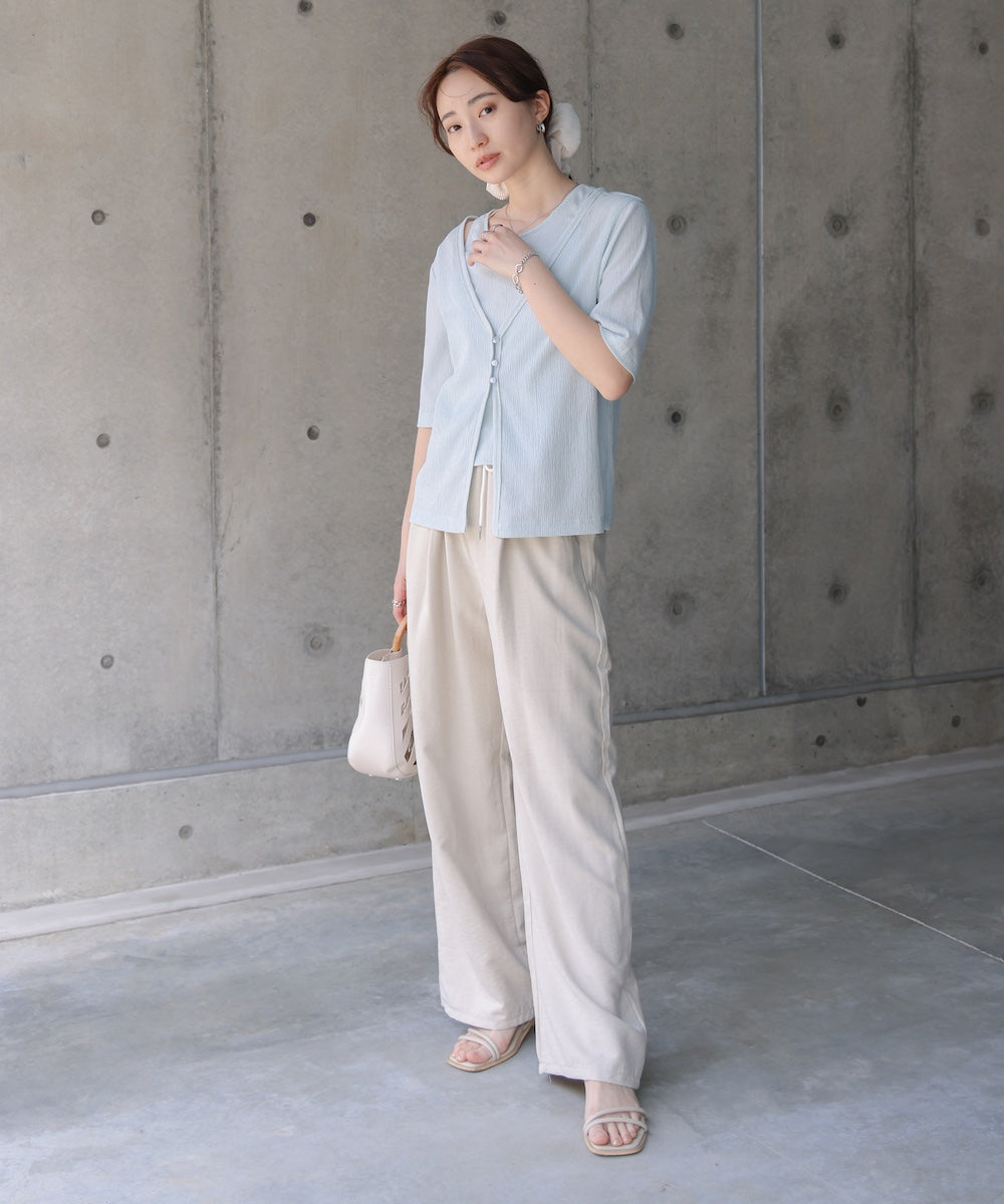 フェイクレイヤードカーディガントップス