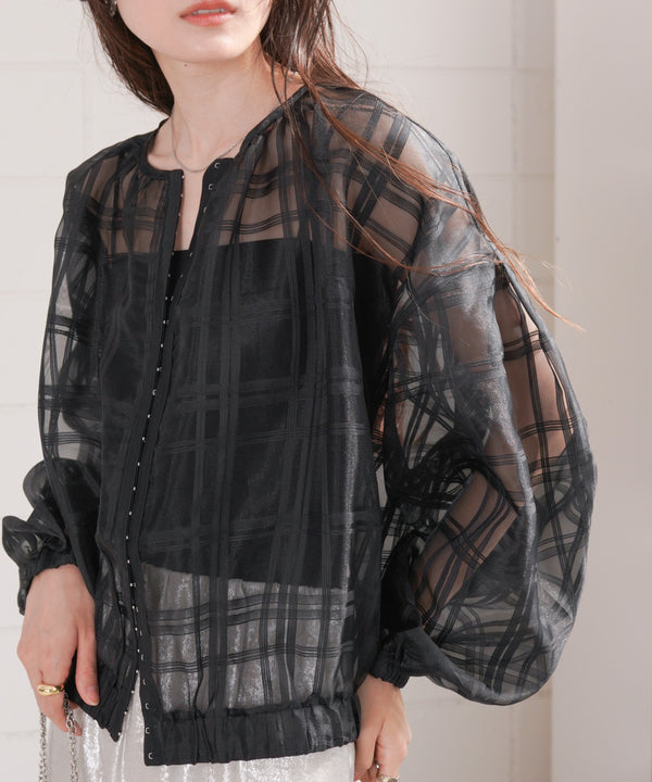 シアーチェックブルゾン