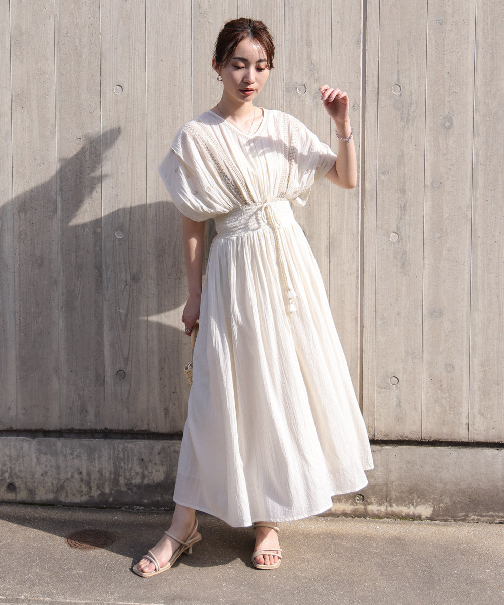 【S・Mサイズ展開】フロント刺繍ウエストシャーリングワンピース