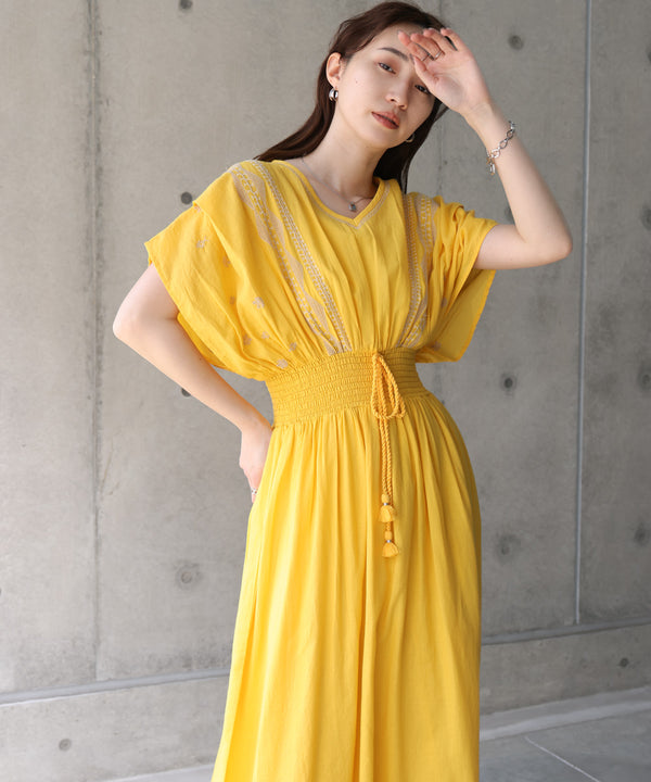 【S・Mサイズ展開】フロント刺繍ウエストシャーリングワンピース