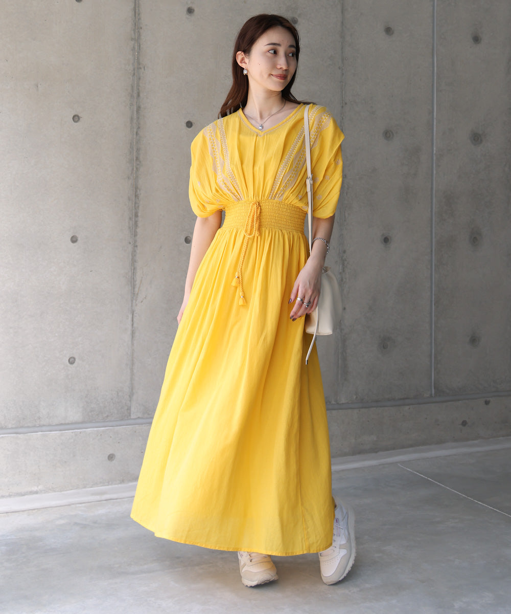 フロント刺繍ウエストシャーリングワンピース