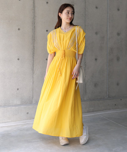 フロント刺繍ウエストシャーリングワンピース